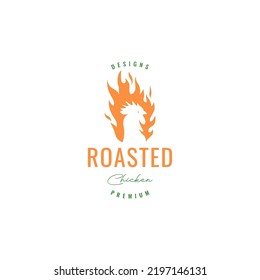 rooster roast fire logo design vector