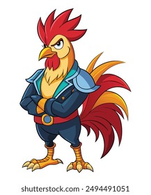 Rooster rockstar retro anime isolated white background,  object for t-shirt design