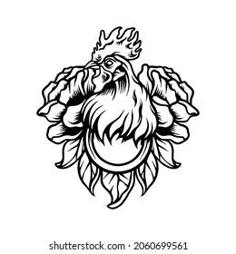 Rooster With Rose Silhouette Illustration for your business or merchandise
