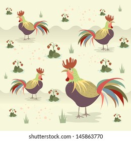 Rooster seamless pattern 