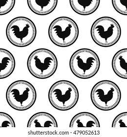 Rooster seamless pattern on white background. Symbol of 2017 year. Chinese New Year of the Rooster. Oriental happy new year illustration.