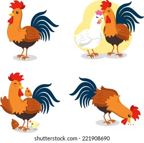 Rooster Set, vector illustration cartoon.