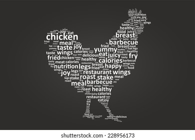 Rooster Shape Food Word Cloud On Blackboard
