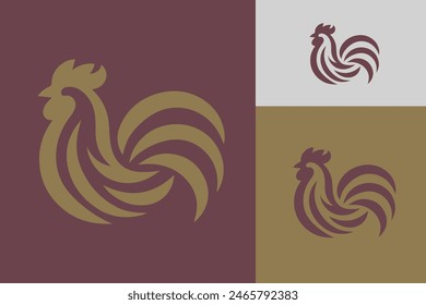 Rooster Silhouette Abstract Logo Illustration Bold Chicken Gold Maroon Burgundy Color Branding