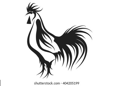 rooster. silhouette of bird isolated on a white background