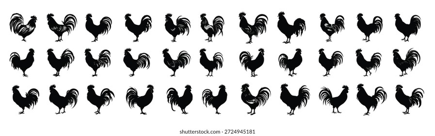 rooster silhouette clipart bundle vector illustration