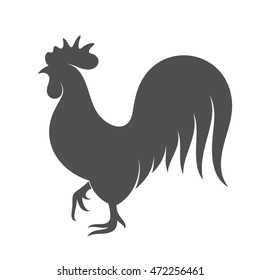 Rooster silhouette. Farm animal sign. Isolated black rooster on white background. Abstract bird icon