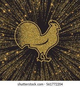 Rooster silhouette from gold glitter.Vector illustration.