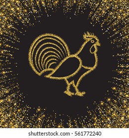  Rooster silhouette from gold glitter.Vector illustration.