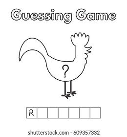 Rooster silhouette guessing game. Vector illustration for children education