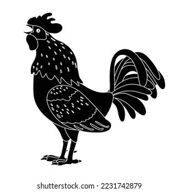 Rooster silhouette icon. Cockerel as a symbol or mascot for children's books, fashion design and postcards with lettering.