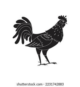 Rooster silhouette icon. Cockerel as a symbol or mascot for children's books, fashion design and postcards with lettering.