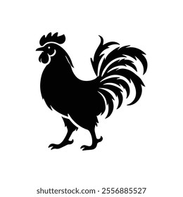 Rooster silhouette icon Vector illustration on white background.