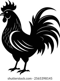  Rooster silhouette isolated on white background. Rooster sign vector illustration design