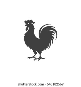 Rooster silhouette isolated on white background vector object in retro style. Can be used for logo or badge. Farm animal.