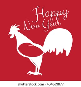 Rooster silhouette on a red background. Symbol of the new years 2017. 