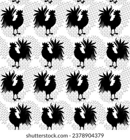 Rooster silhouette seamless pattern design for wrapping paper, fabric, restaurant design