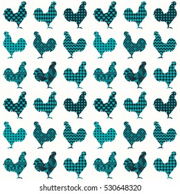 Rooster silhouette seamless pattern with geometric pattern