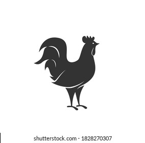 Rooster silhouette vector illustration. Black and white cockerel logo in simple flat style. Isolated on white background.