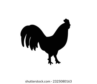 Rooster silhouette vector illustration. Domestic farm animal. Symbol of bird meat. Cock logo.