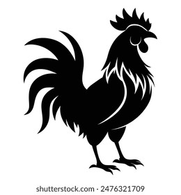 rooster silhouette vector illustration, farm animal rooster icon, black and white rooster icon