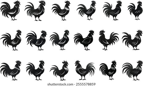 Rooster silhouette Vector illustration. Hen silhouette vector