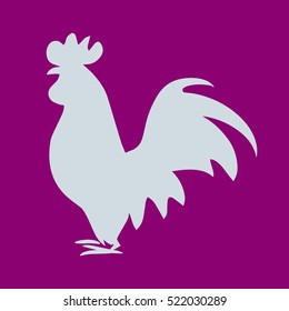 Rooster silhouette vector illustration isolated black and white. Symbol of New Year 2017 by Chinese calendar violet and blue
