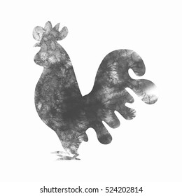 Rooster silhouette vector illustration isolated color and white. Symbol of New Year 2017 by Chinese calendar