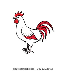 Rooster Silhouette vector line Art illustration isolated on a white background.