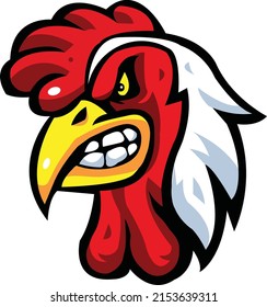 Diseño del logo de la mascota de gallo. Plantilla de vector Rooster Face. Diseño de la cabeza de gallo para el logotipo. 