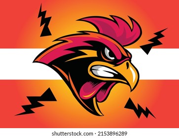 Rooster silhouette vector, poultry chickens roosters vector, Colorful rooster, poultry farming vector Illustration on a white background, Rooster Mascot logo Design. Rooster Head design for graphic