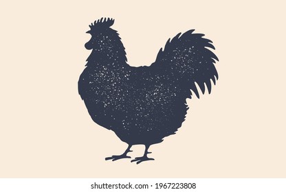 Rooster silhouette. Vintage retro print rooster