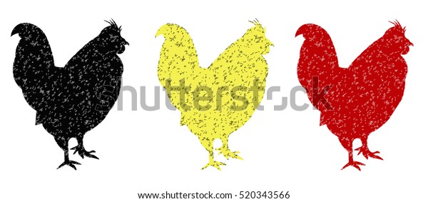 Rooster Silhouettes Belgian Flag Colors Decorative Stock Vector