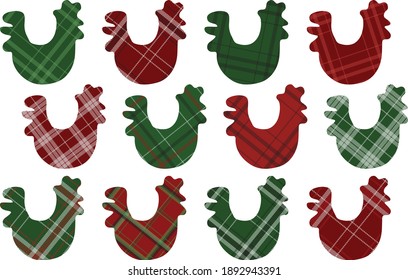 Silhouettes de gallo. Juego de imágenes prediseñadas chapa de búfalo sobre fondo blanco