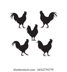 Silhuetas do galo ícone vetor ilustração plana no fundo branco.