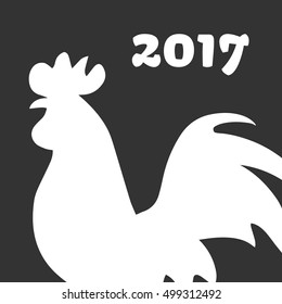 Rooster silhouettes isolated white on black. Symbol of New Year 2017 by Chinese calendar

