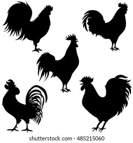 rooster silhouettes on the white background, vector illustration