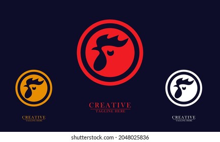 rooster in a simple circle, great for food logo icons, restaurants, packaging, t-shirts, ornaments, menus. vector concept flat abstract design.