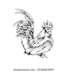 rooster sketch illustration, rooster sketch drawing for logo and company