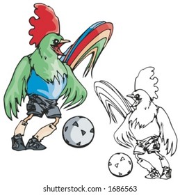 Rooster Soccer Mascot. Great for t-shirt designs, school mascot logo and any other design work. Ready for vinyl cutting.