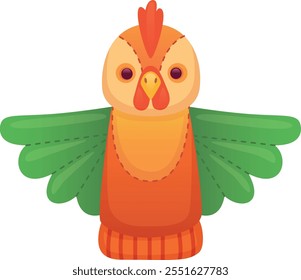 Rooster sock doll. Bird puppet cartoon icon isolated on white background
