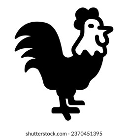Rooster solid icon, domestic animals concept, Chicken logo sign on white background, cock icon in glyph style for mobile concept and web design. Vector graphics