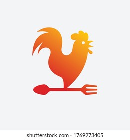 rooster with spoond and fork vector template logo