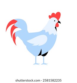 Rooster Standing In Flat Vector Illustration Symbolizing Poultry Farming, Rural Agriculture, And Domestic Birds, Isolated On White Background