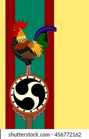 rooster standing on Japanese old drum