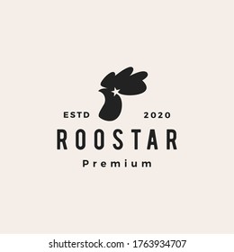 rooster star roostar hipster vintage logo vector icon illustration