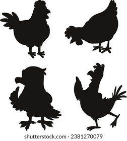 Rooster Stencils Drawings Silhouettes flat vector 