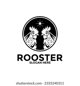 Rooster with Sun logo design vector template