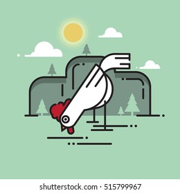 Rooster. Sun rise Flat design style vector illustrations 