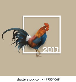 Rooster - symbol of 2017 Chinese calendar with paper frame. Chinese Zodiac Sign.  Creative Graphic element for New Year's design. Vector illustration